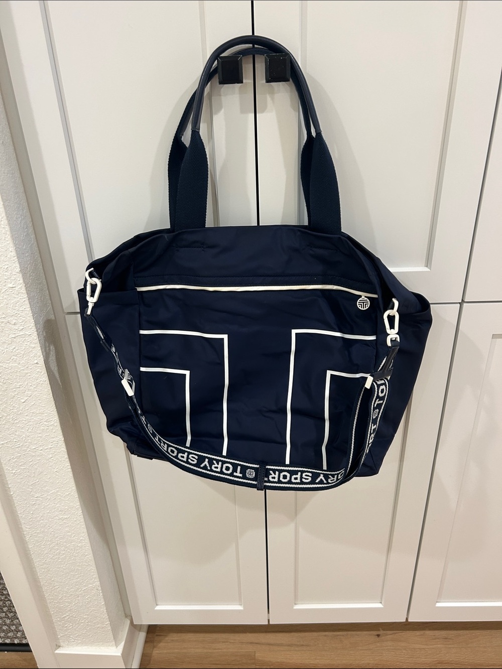 Tory Sport Navy Duffel Bag with White Trim